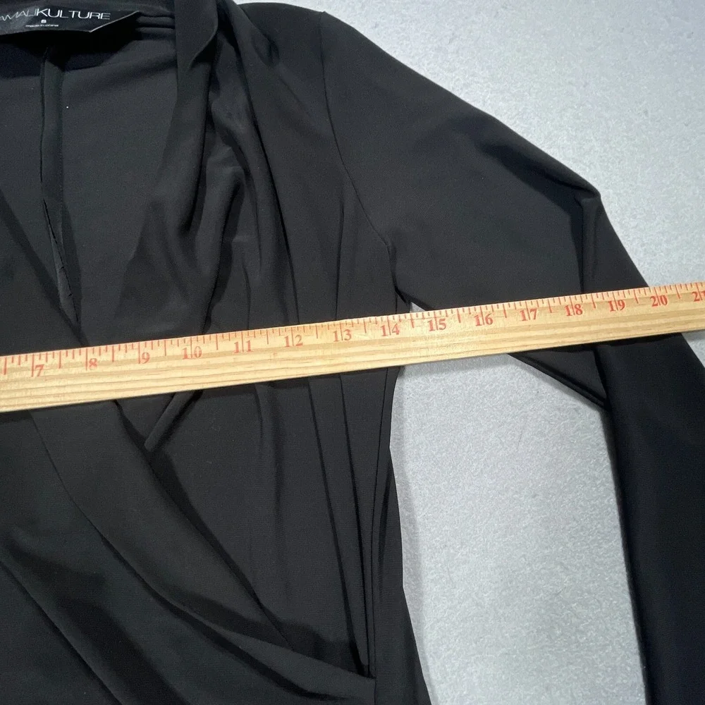 KamaliKulture Dress Women Small Wrap Front Long Sleeve Black Jersey Quiet Luxury